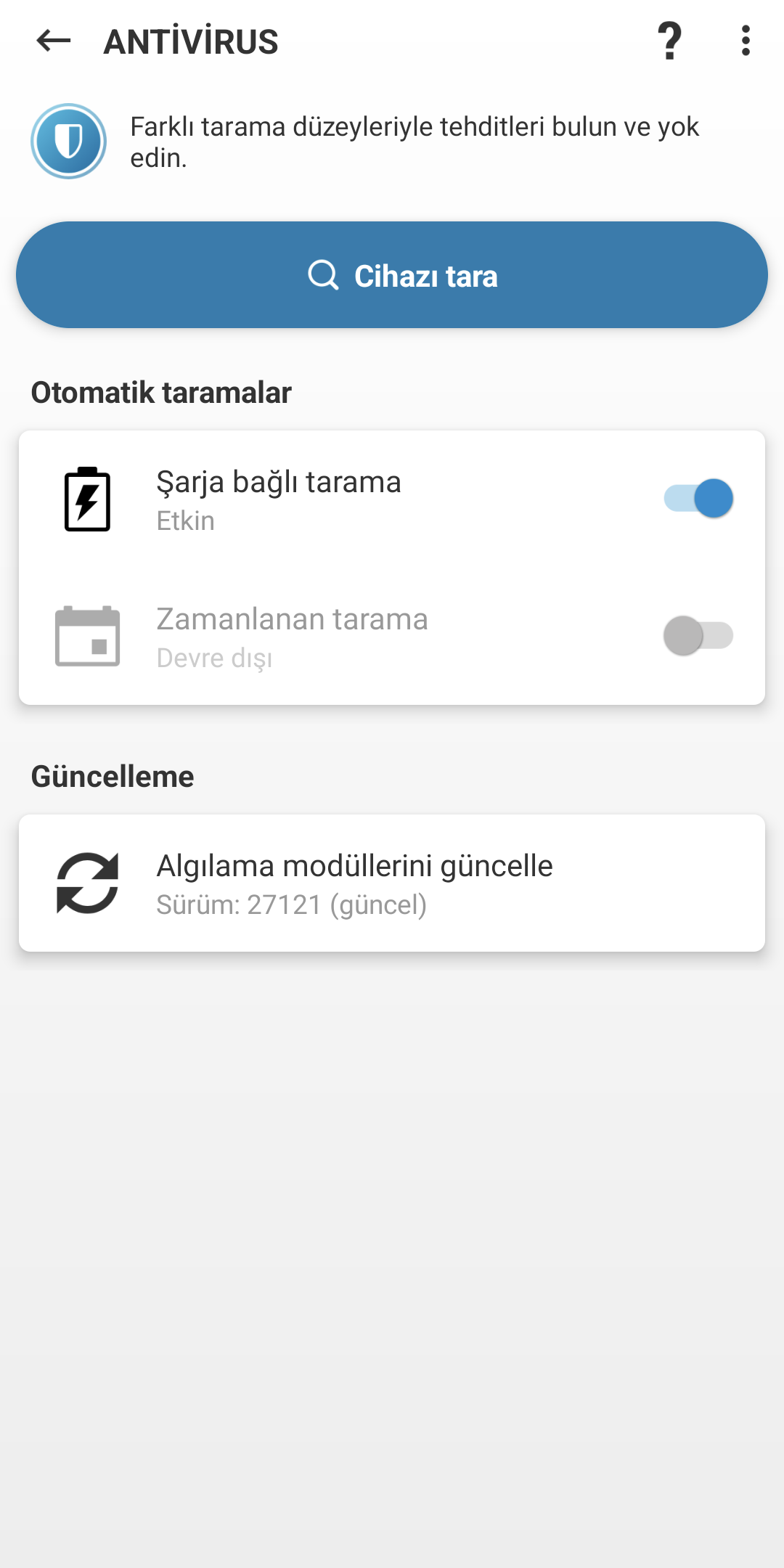 Antivirus tarama seçenekleri Antivirus tarama seçenekleri