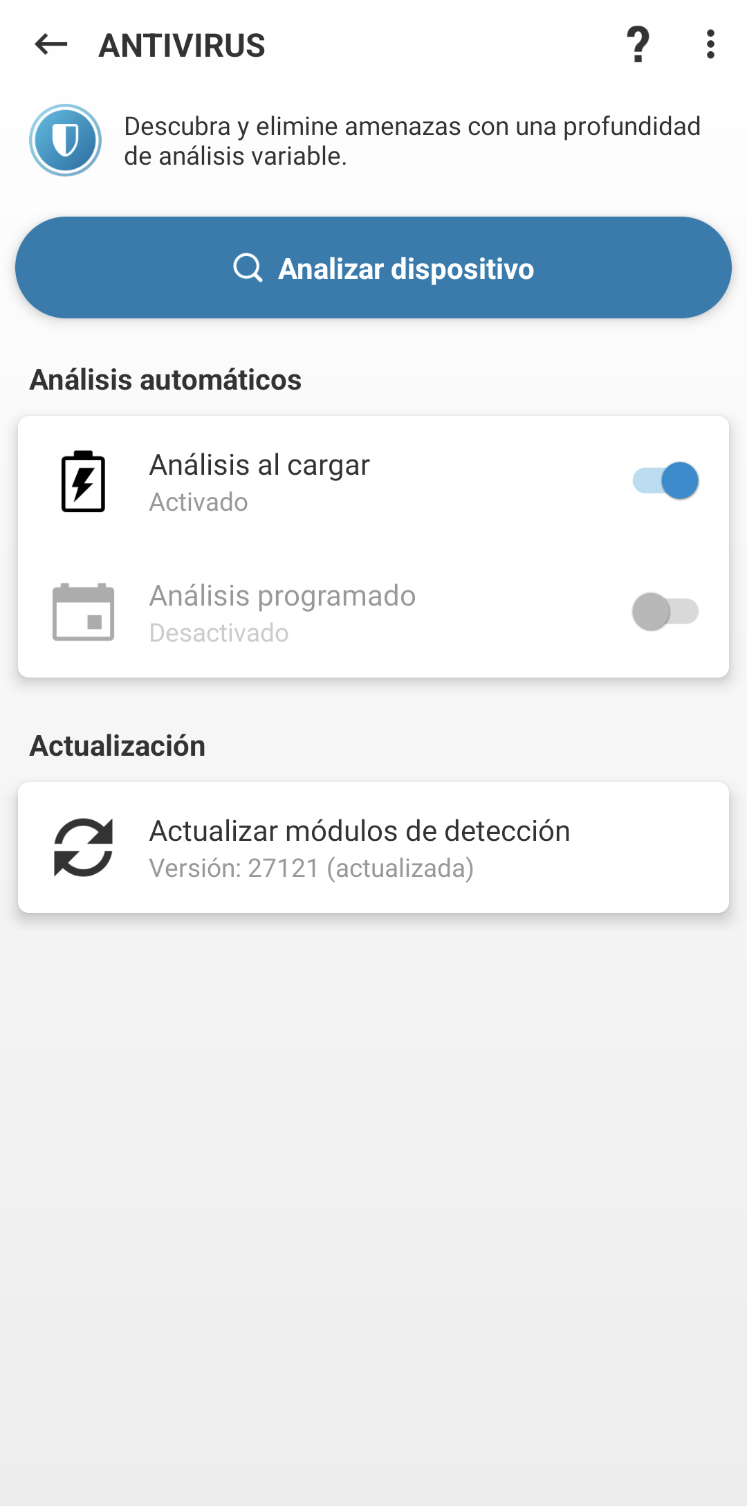 Opciones de análisis antivirus