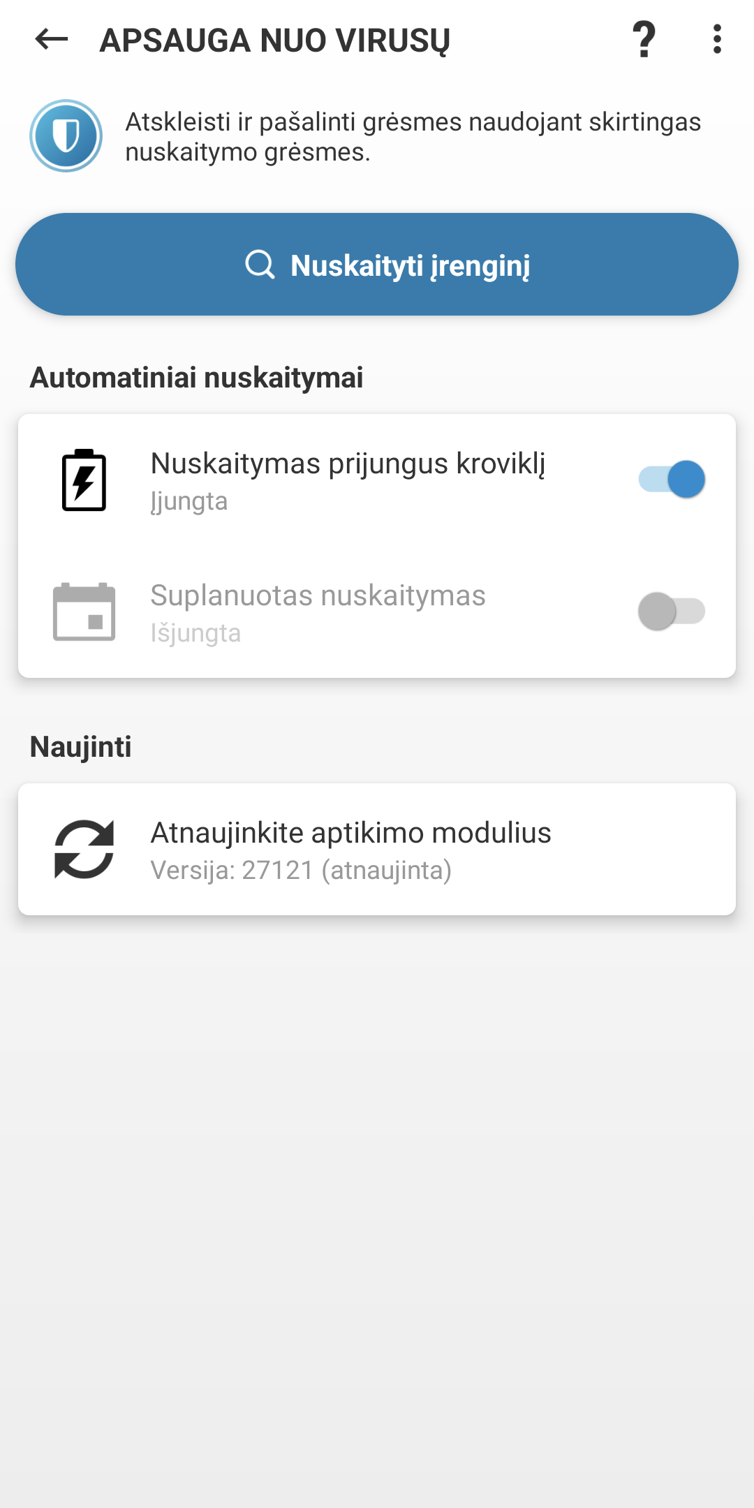 Antivirusinės nuskaitymo parinktys