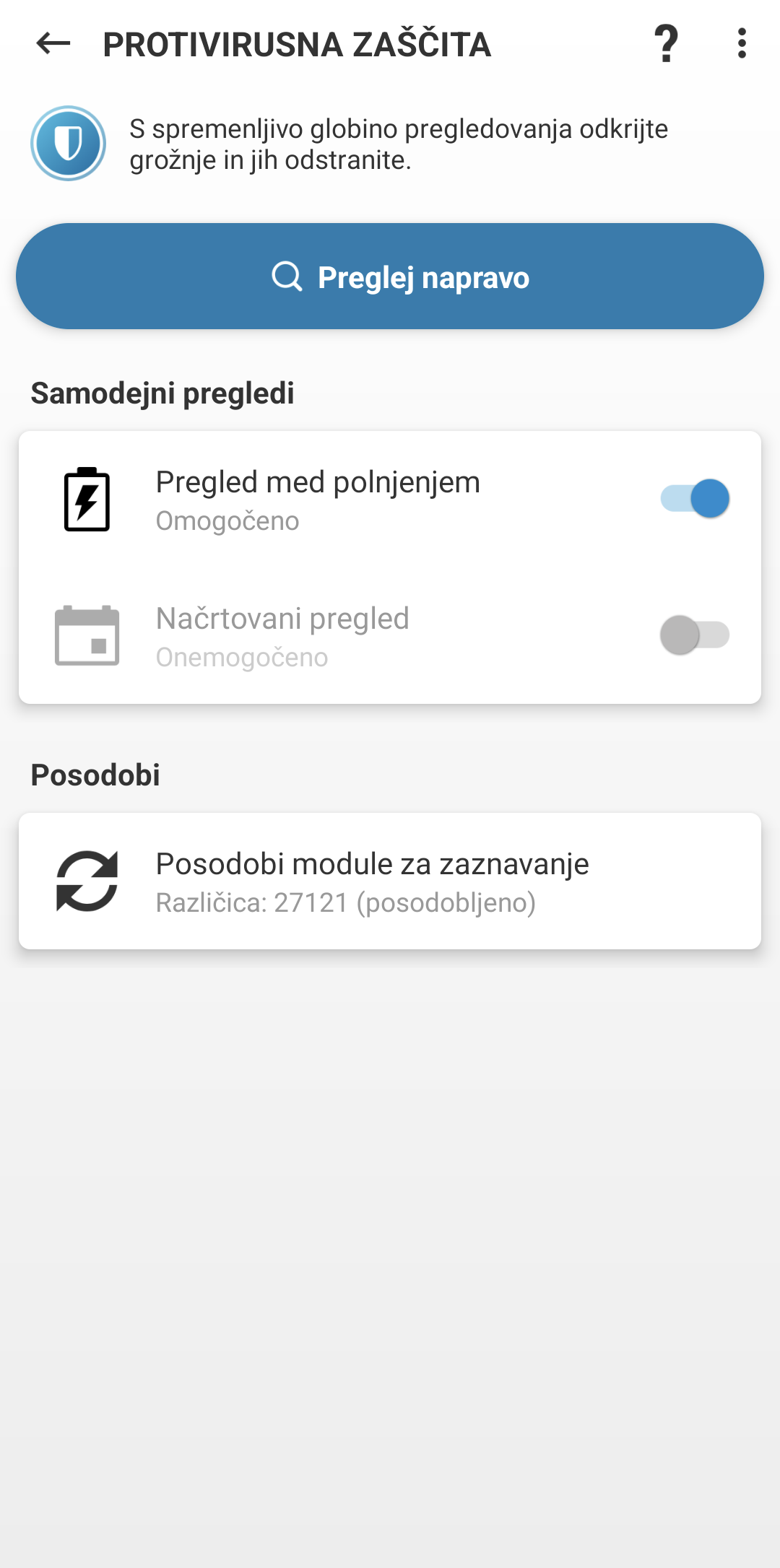 Možnosti protivirusnega pregleda