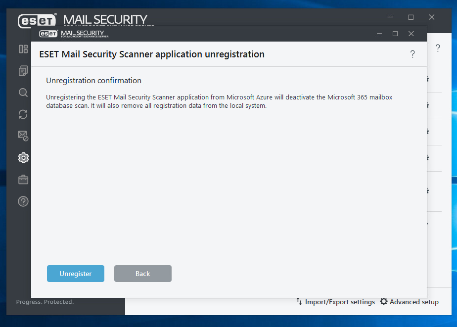 Registratie van ESET Mail Securityscanner ongedaan maken ESET Mail