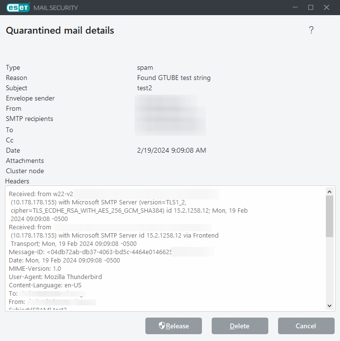 Details zur E-Mail in Quarantäne