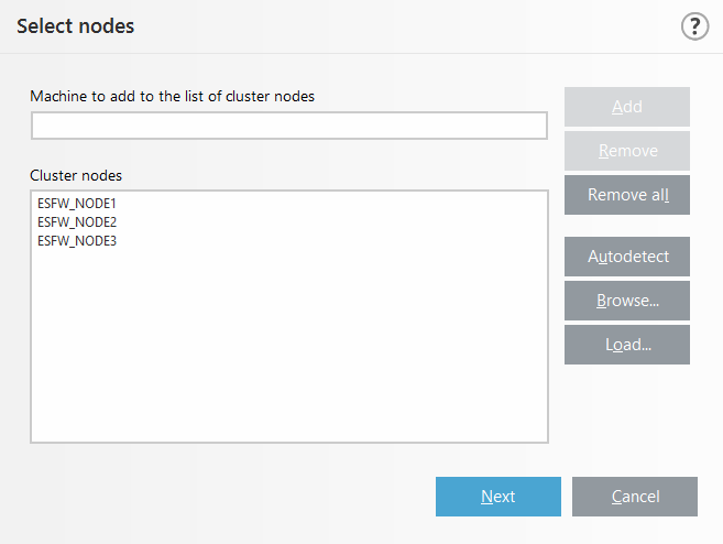 Cluster wizard select nodes