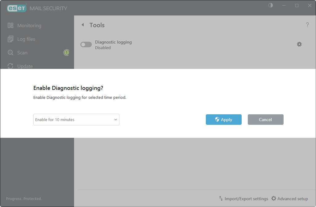 ESET Mail Security Herramientas - Registro de diagnósticos