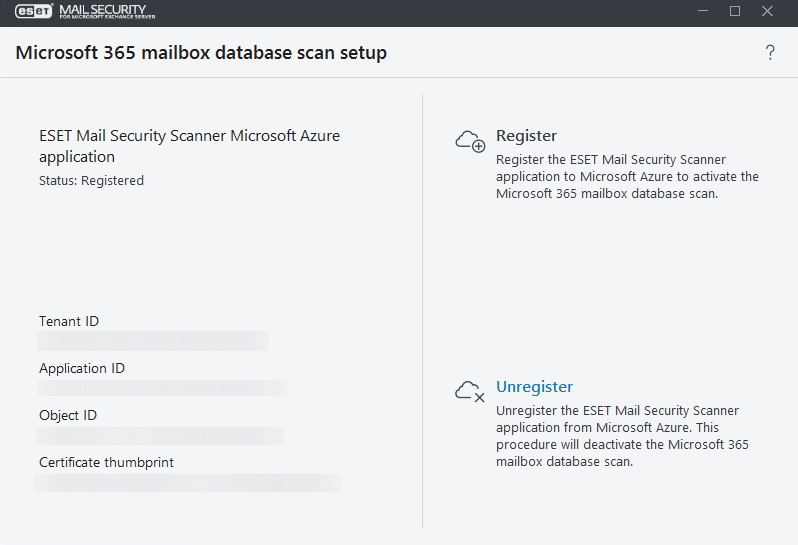 Anular el registro de la aplicación de análisis de ESET Mail Security