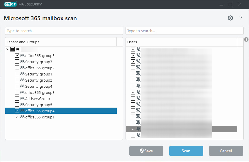 Tenant et groupes pour l'analyse des boîte aux lettres Microsoft&nbsp;365