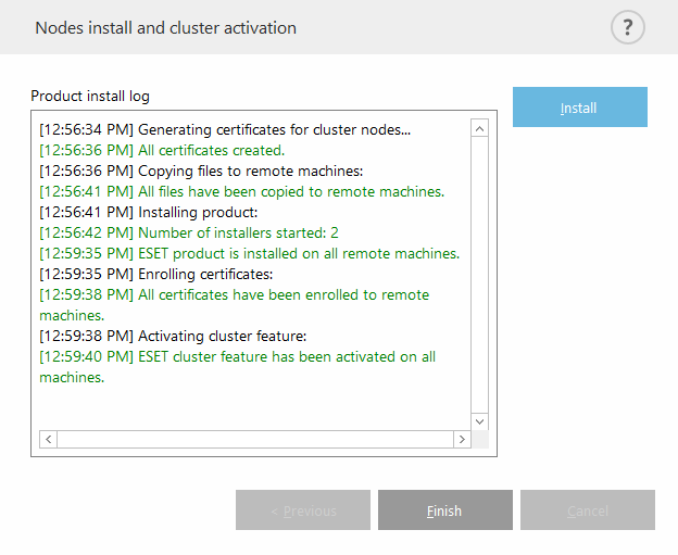 Procedura guidata cluster – Rapporto di installazione dei nodi