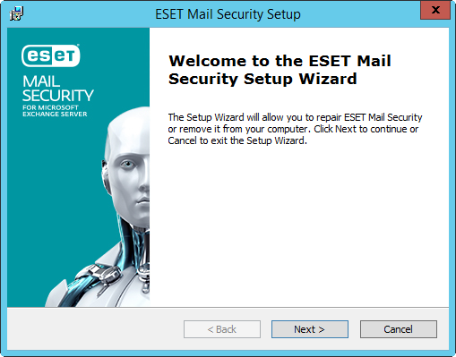 ESET Mail Securityのインストールウィンドウ