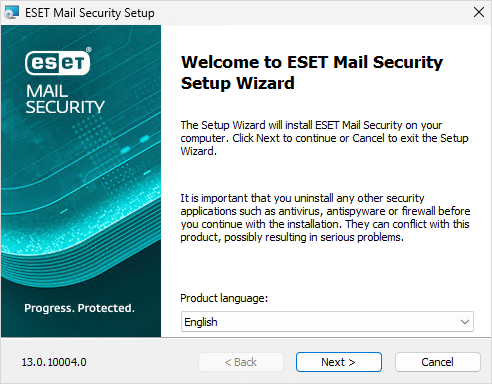 Okno instalace ESET Mail Security