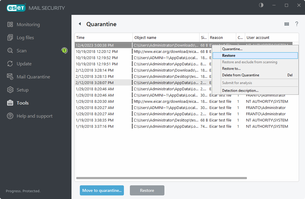 ESET Mail Security Quarantine