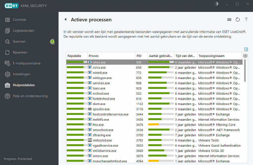 ESET Mail Security Actieve processen ESET Mail Security Actieve processen