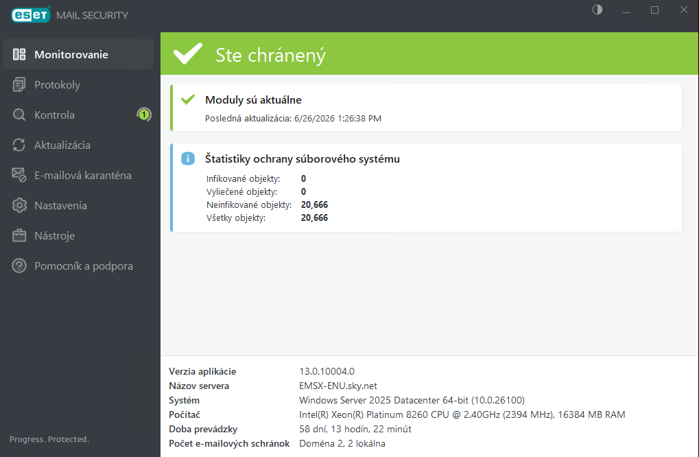 Stav monitorovania ESET Mail Security