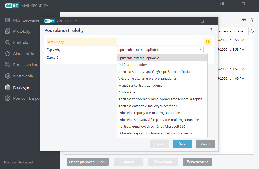 Plánovač – pridanie novej úlohy