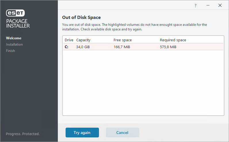 We cannot find the installation of eset security in windows installer database