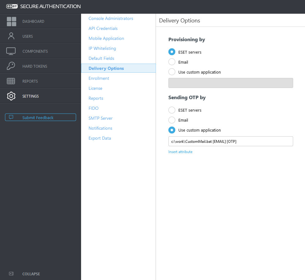Custom mail delivery option setting