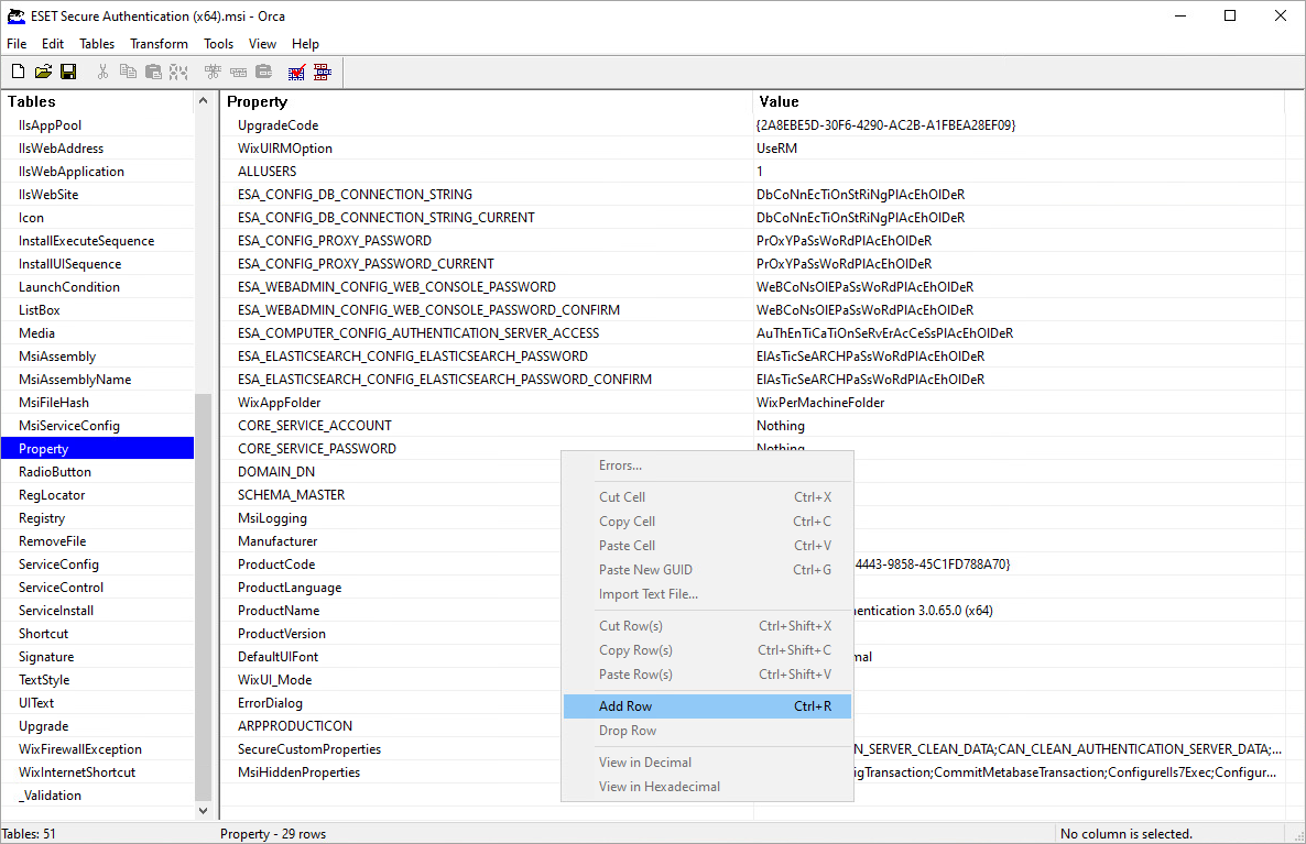 Adding new property row