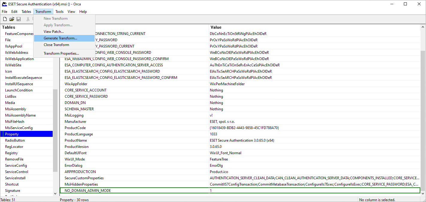 Generating transform