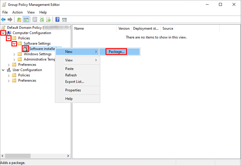 Creating a new package via GPO