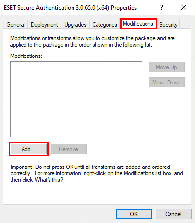 In Modifications tab, click the Add button.