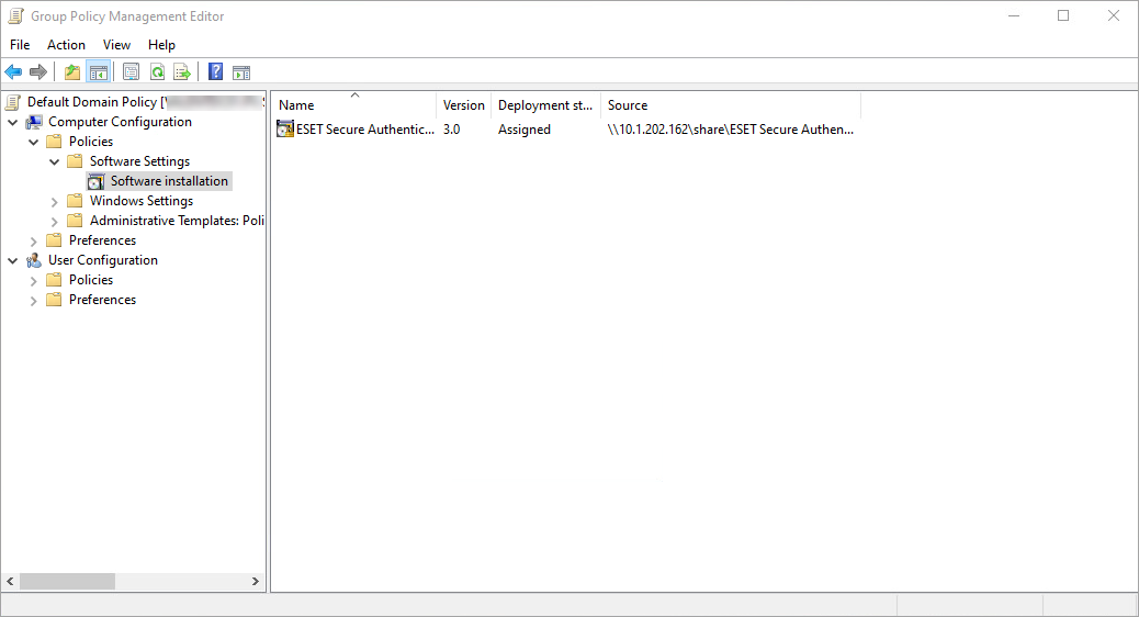 The package is displayed in the GPO editor overview