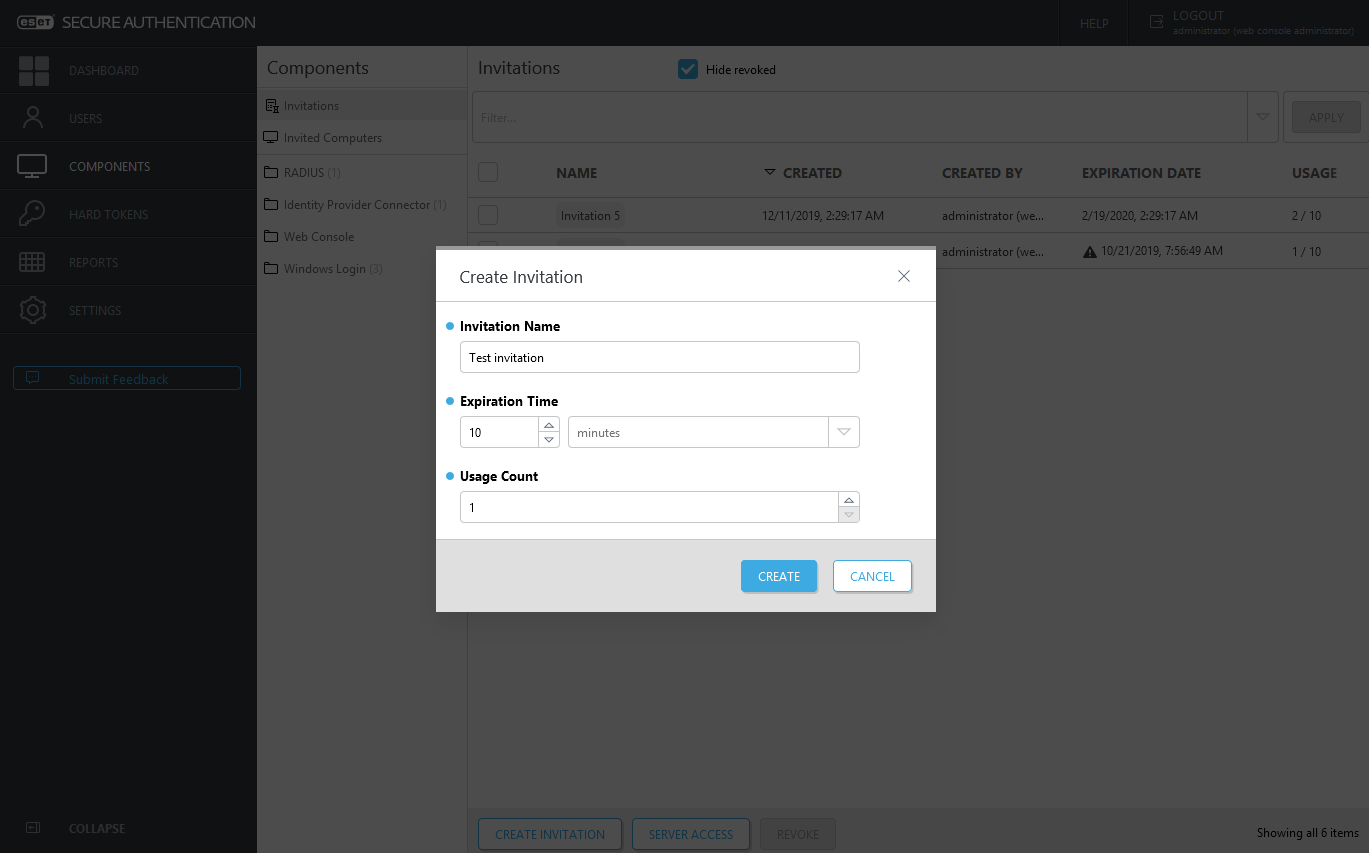 Create Invitation pop-up
