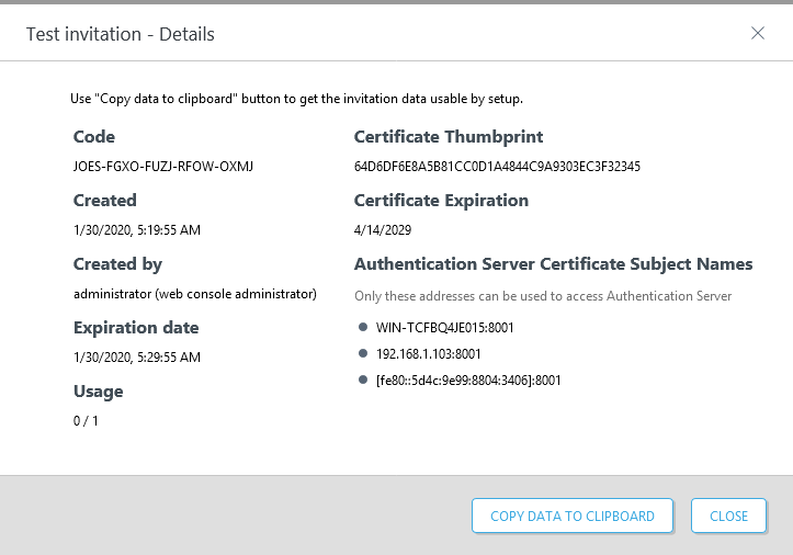 Click Copy data to clipboard button to save the details to a text file or to copy elsewhere
