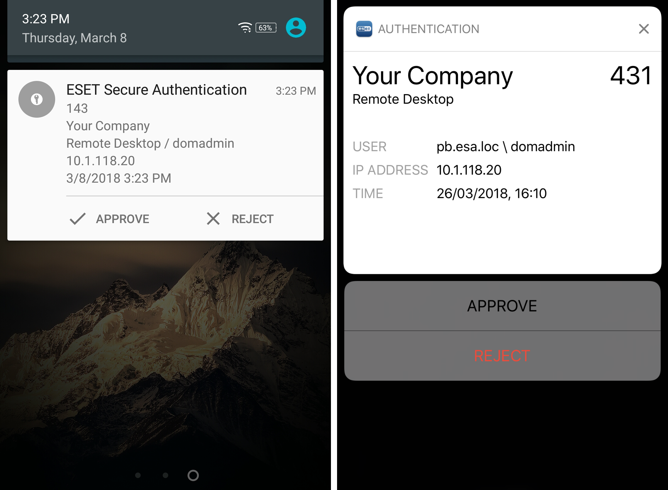 Approve or reject the authentication request Approve or reject the authentication request
