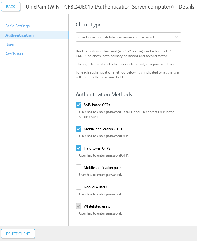 Authentication client type details overview