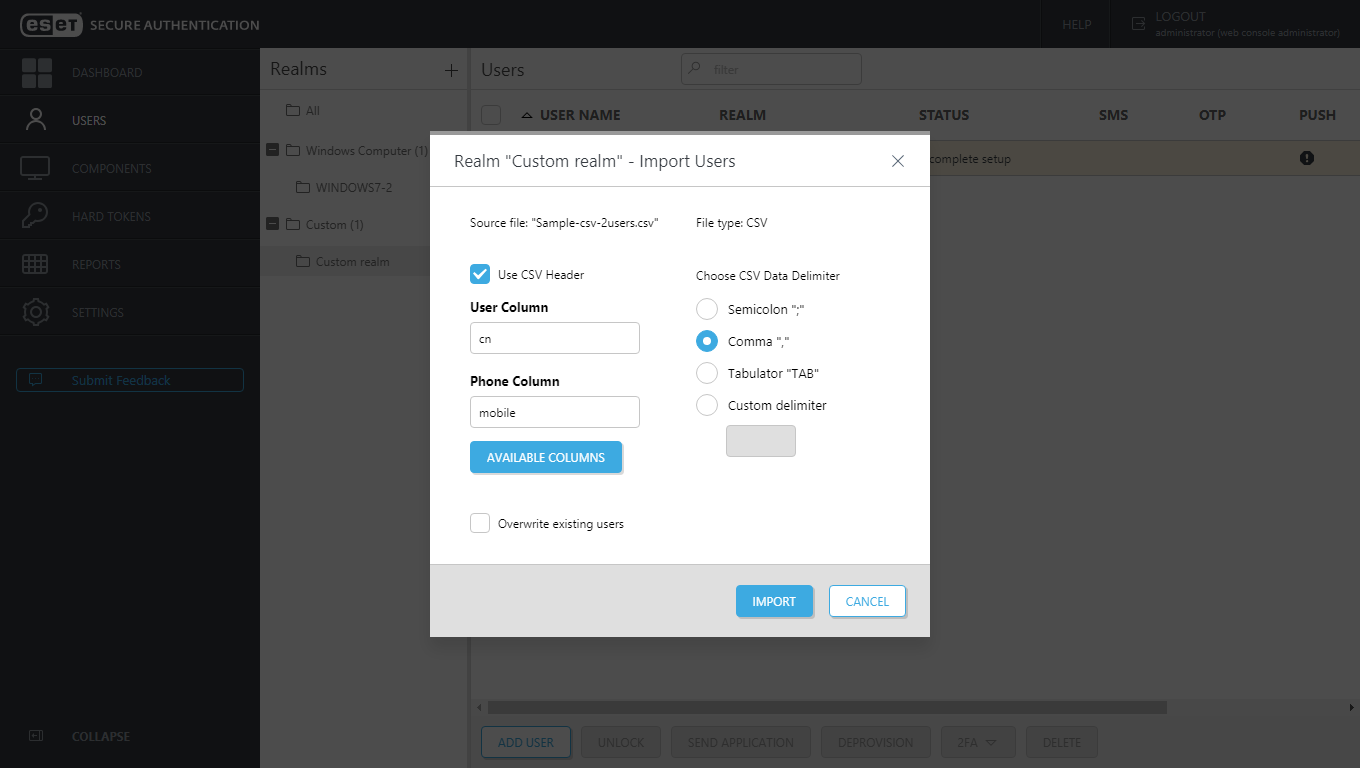 Import users through CSV file overview