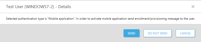 Una notificación para recordar que se debe enviar el mensaje de inscripción o aprovisionamiento al usuario para activar la aplicación móvil