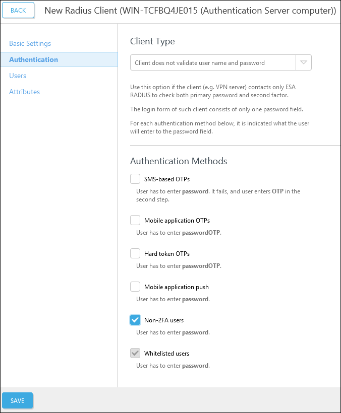 Configure las opciones del servidor RADIUS