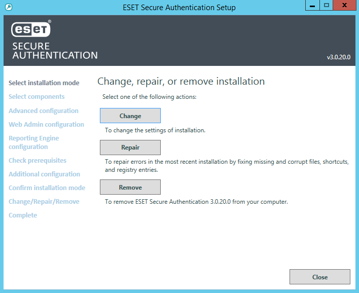 Fenêtre contextuelle pour modifier, réparer ou supprimer l'installation