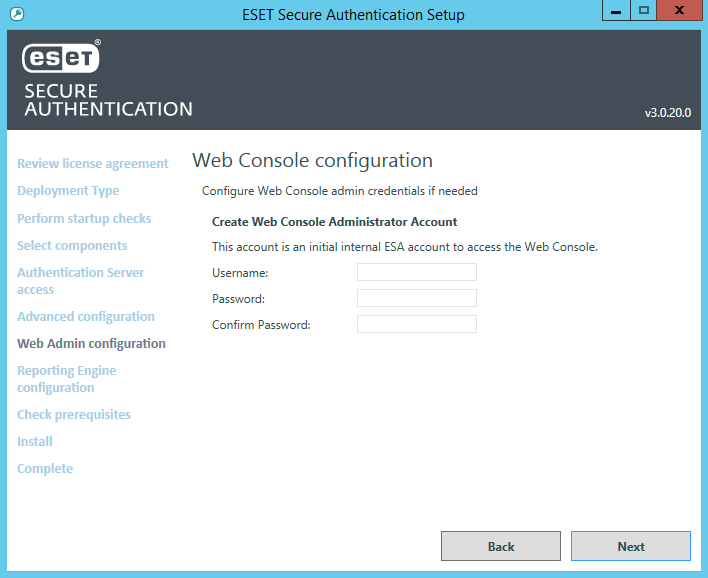 Écran de configuration de la console web