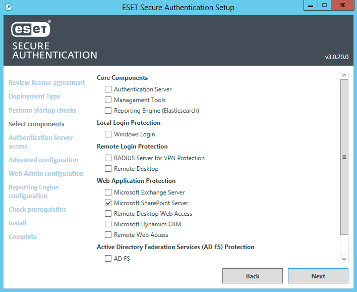 Applicazione Web Server Microsoft SharePoint selezionata