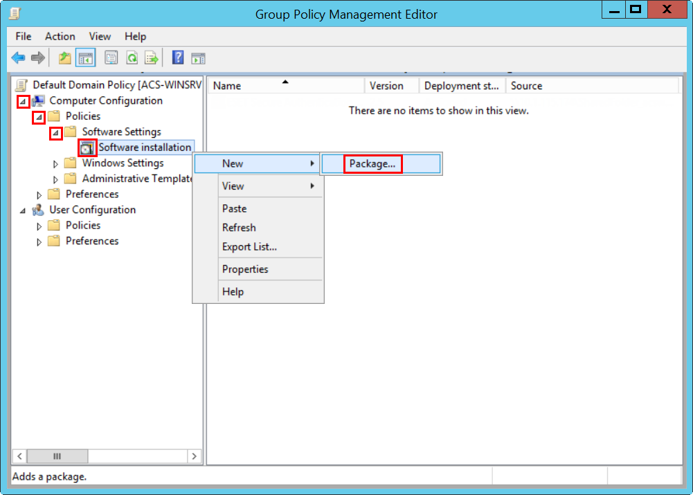 Создание нового пакета с помощью GPO Создание нового пакета с помощью GPO