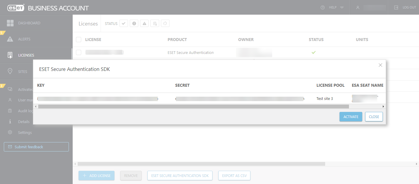 Aktivácia licencie SDK