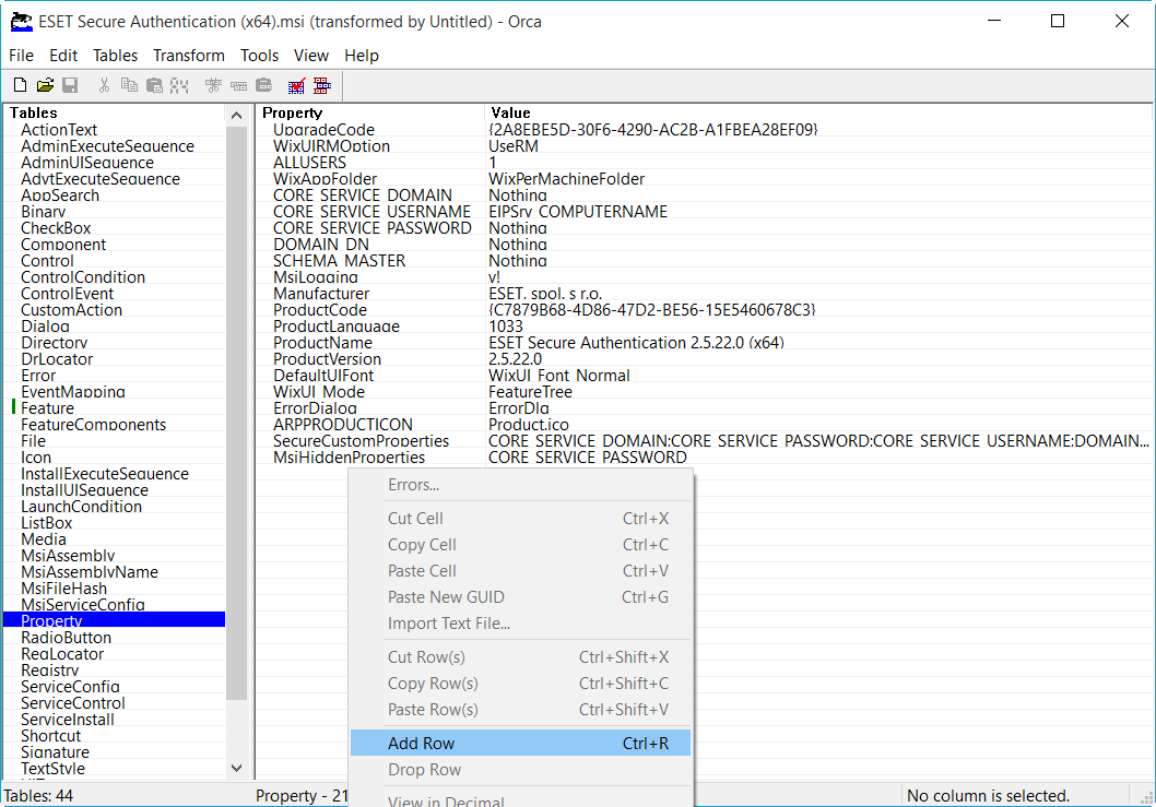 Pridanie nového riadku pre pole Property