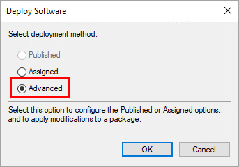 Sélectionner la méthode de déploiement avancée