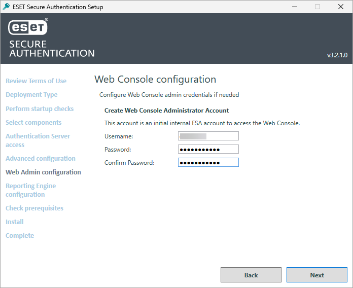 Écran de configuration de la console web Écran de configuration de la console web