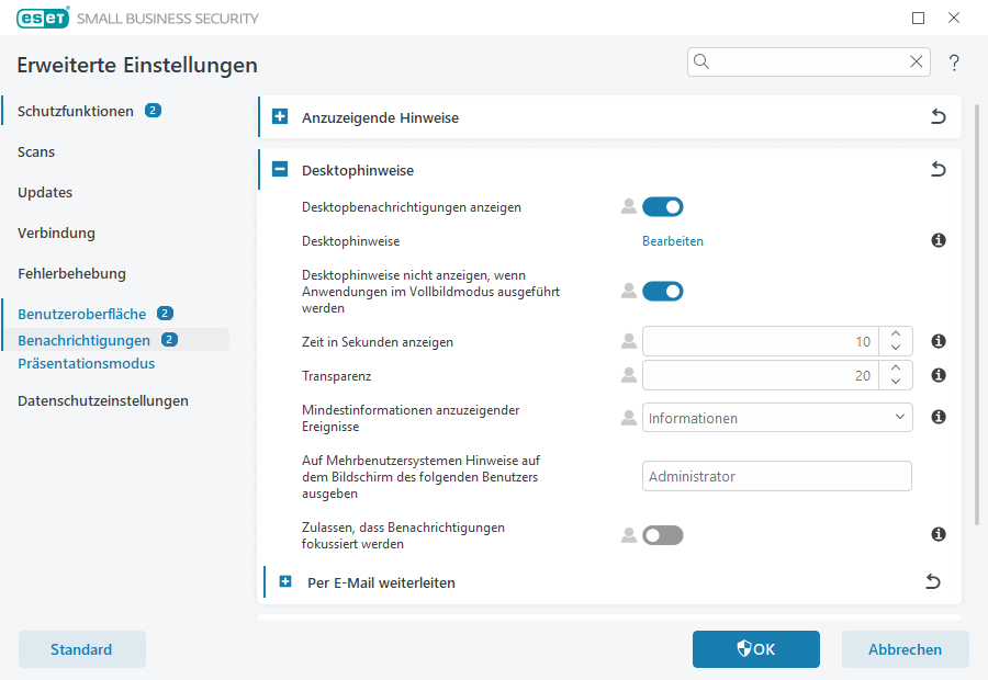 Desktophinweise