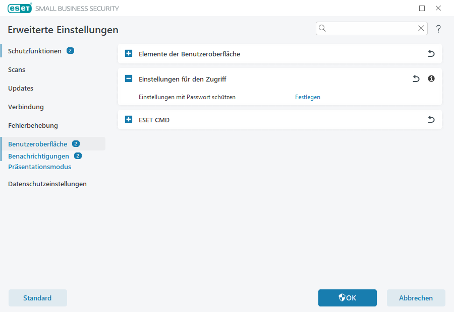 Einstellungen für den Zugriff Einstellungen für den Zugriff