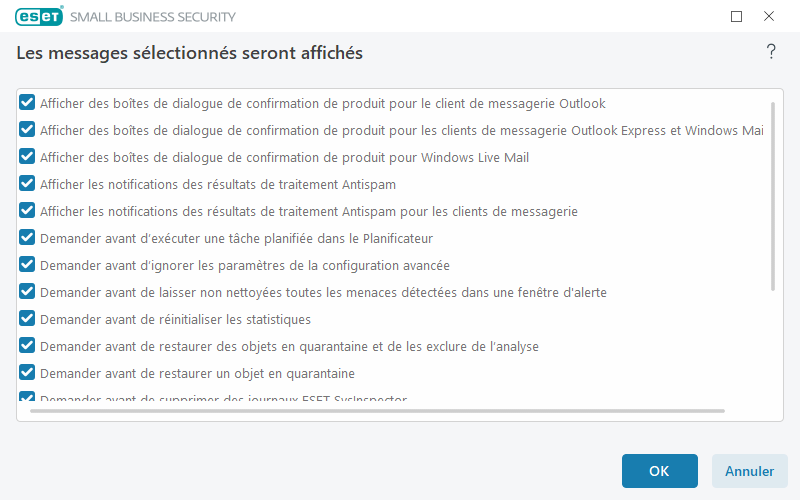 Messages de confirmation Messages de confirmation