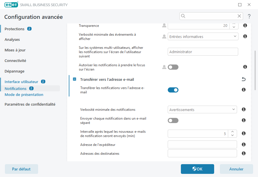 Transférer les notifications