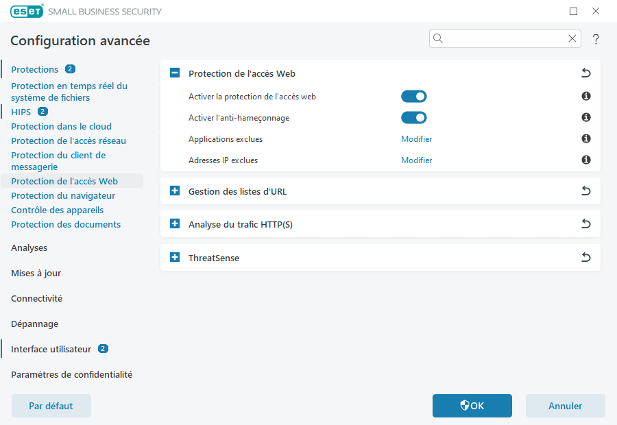 Protection de l’accès Web Protection de l’accès Web