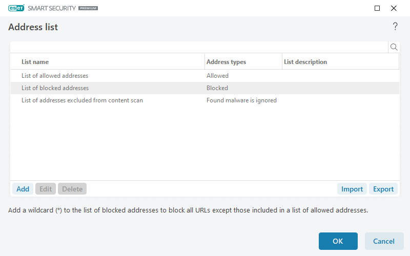 Gestione dell’elenco di URL Gestione dell’elenco di URL