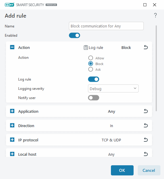 Adicionar/editar regras de firewall Adicionar/editar regras de firewall