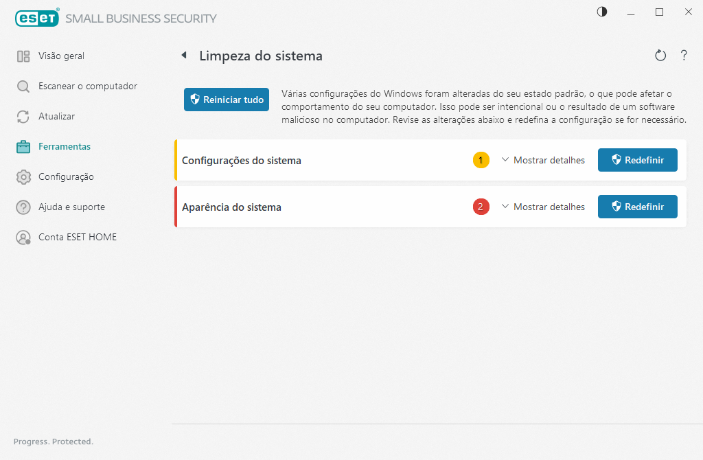 Redefinir as configurações do sistema