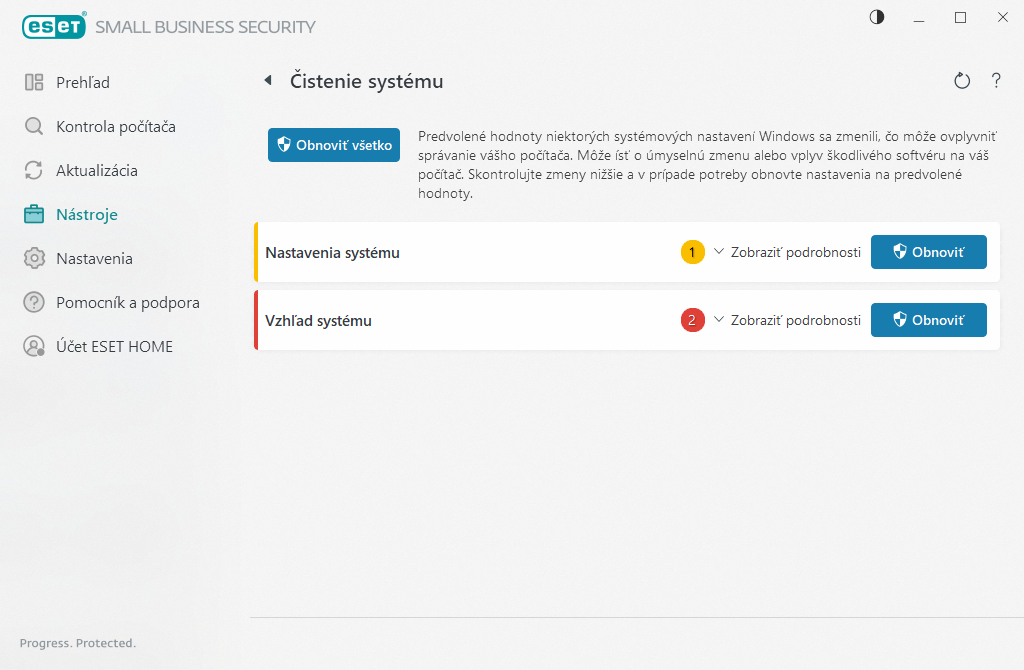 Obnovenie nastavení systému