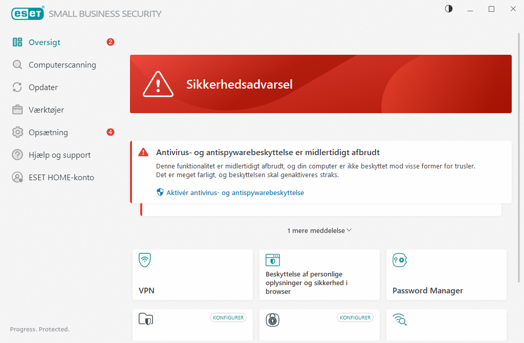 Kritisk problem angivet Kritisk problem angivet