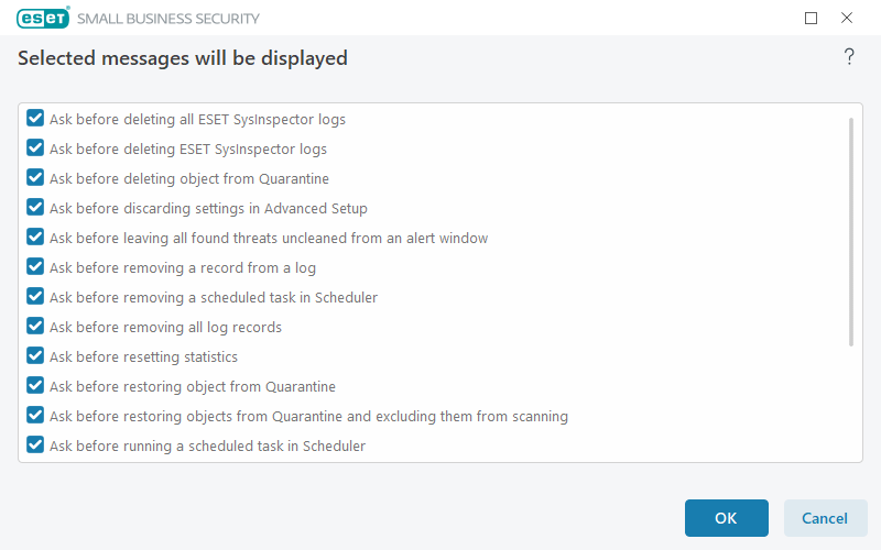 Confirmation messages Confirmation messages